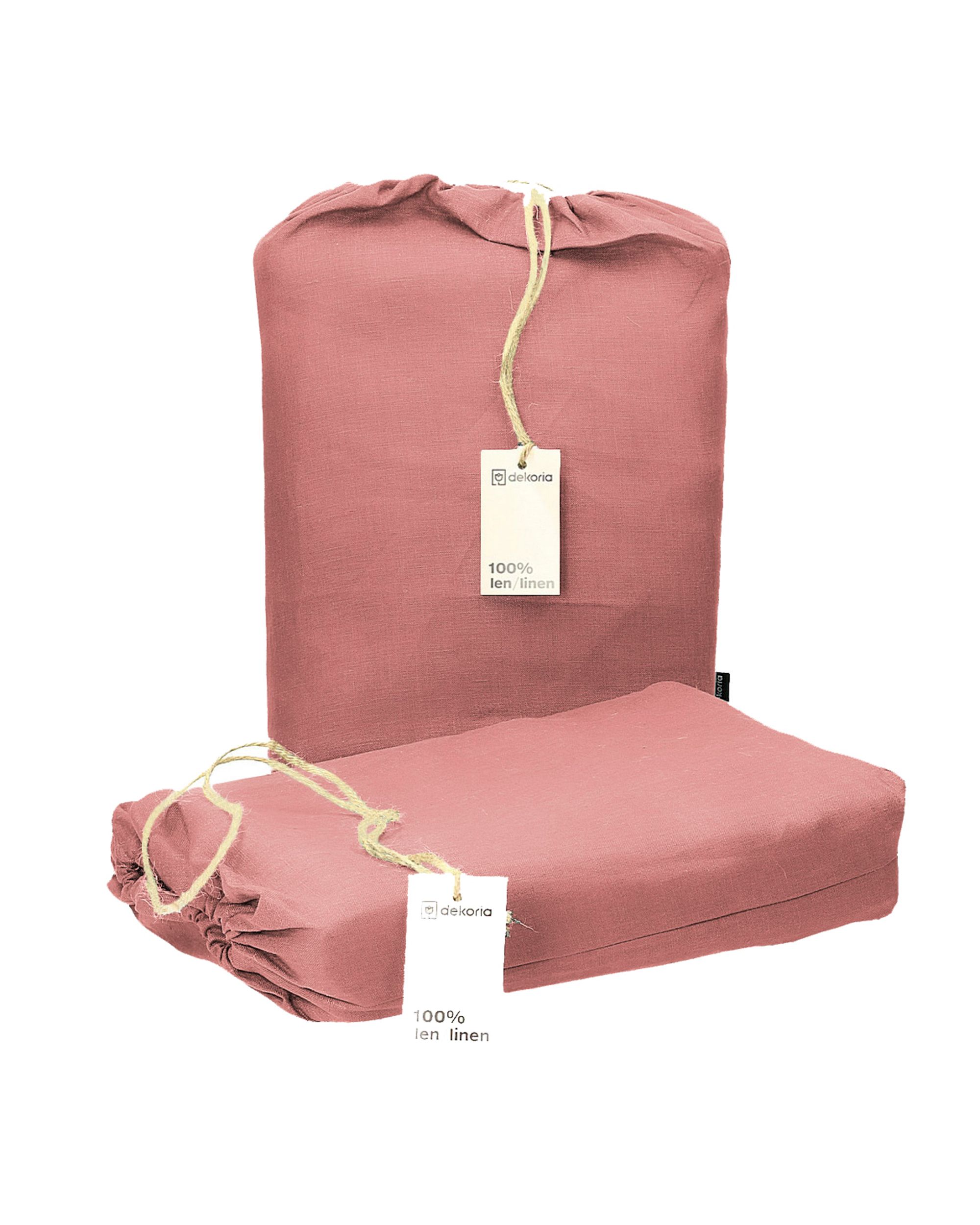 Sängklädesset i linne Linen 160x200 cm färg pink tyg ljusgenomsläpplig, grov, linne (hover)