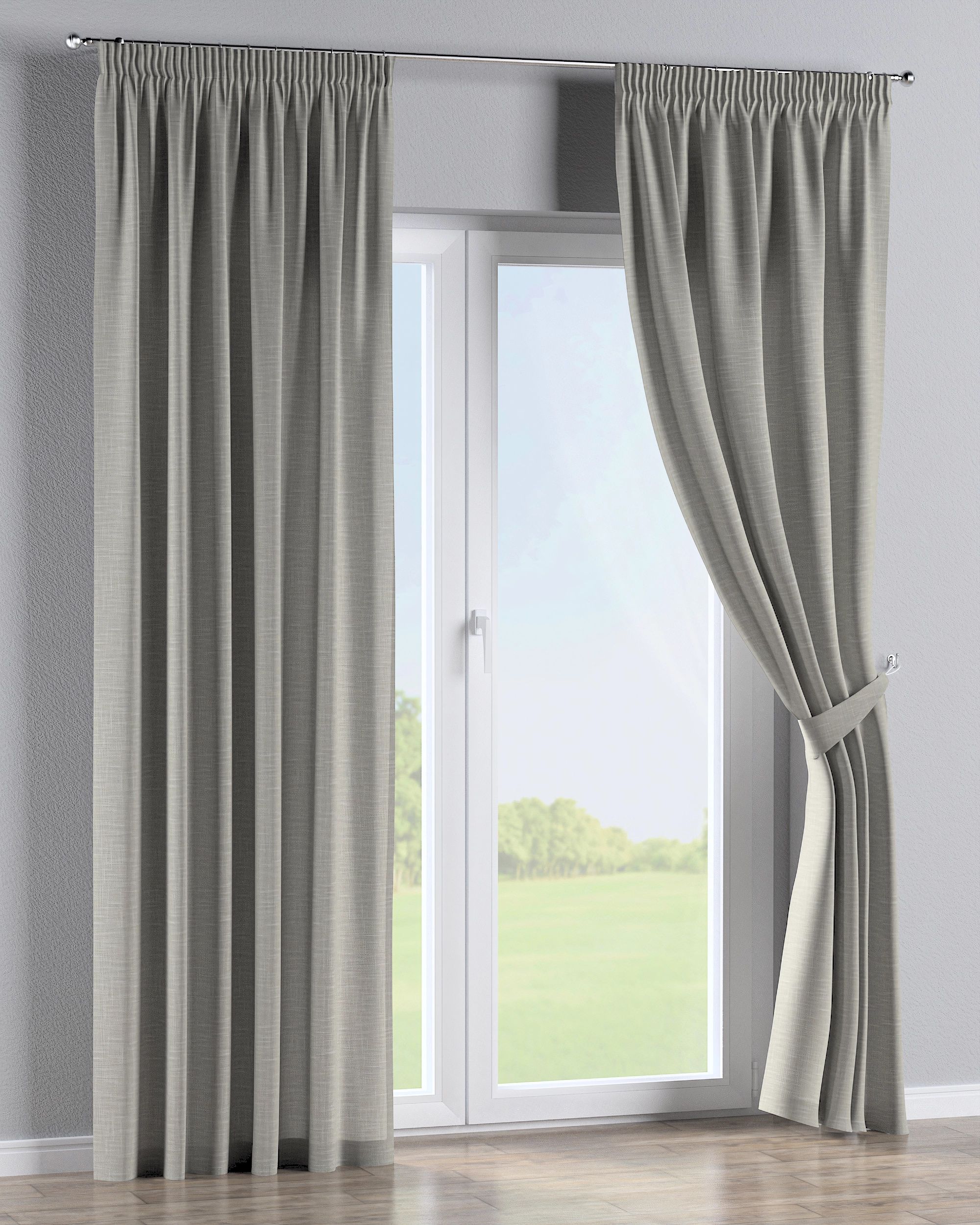Gardin med krok- och rynkband 1 längd färg beige tyg grov (hover)