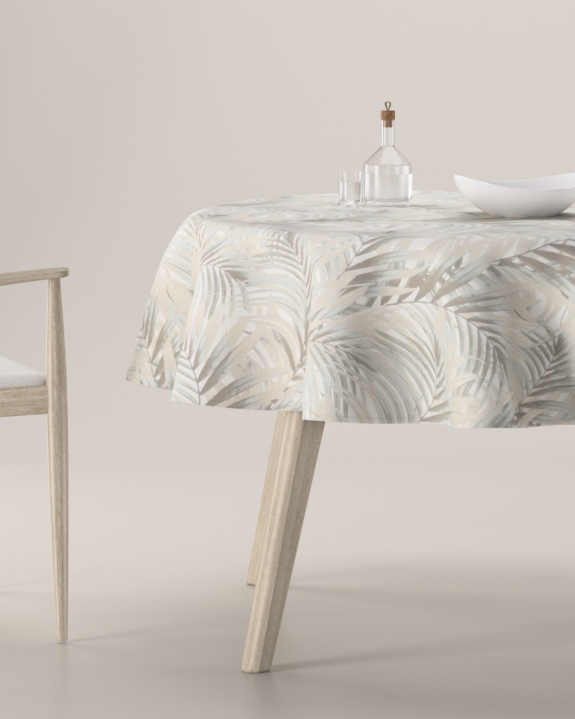 Rund bordsduk färg beige tyg mönstrad
