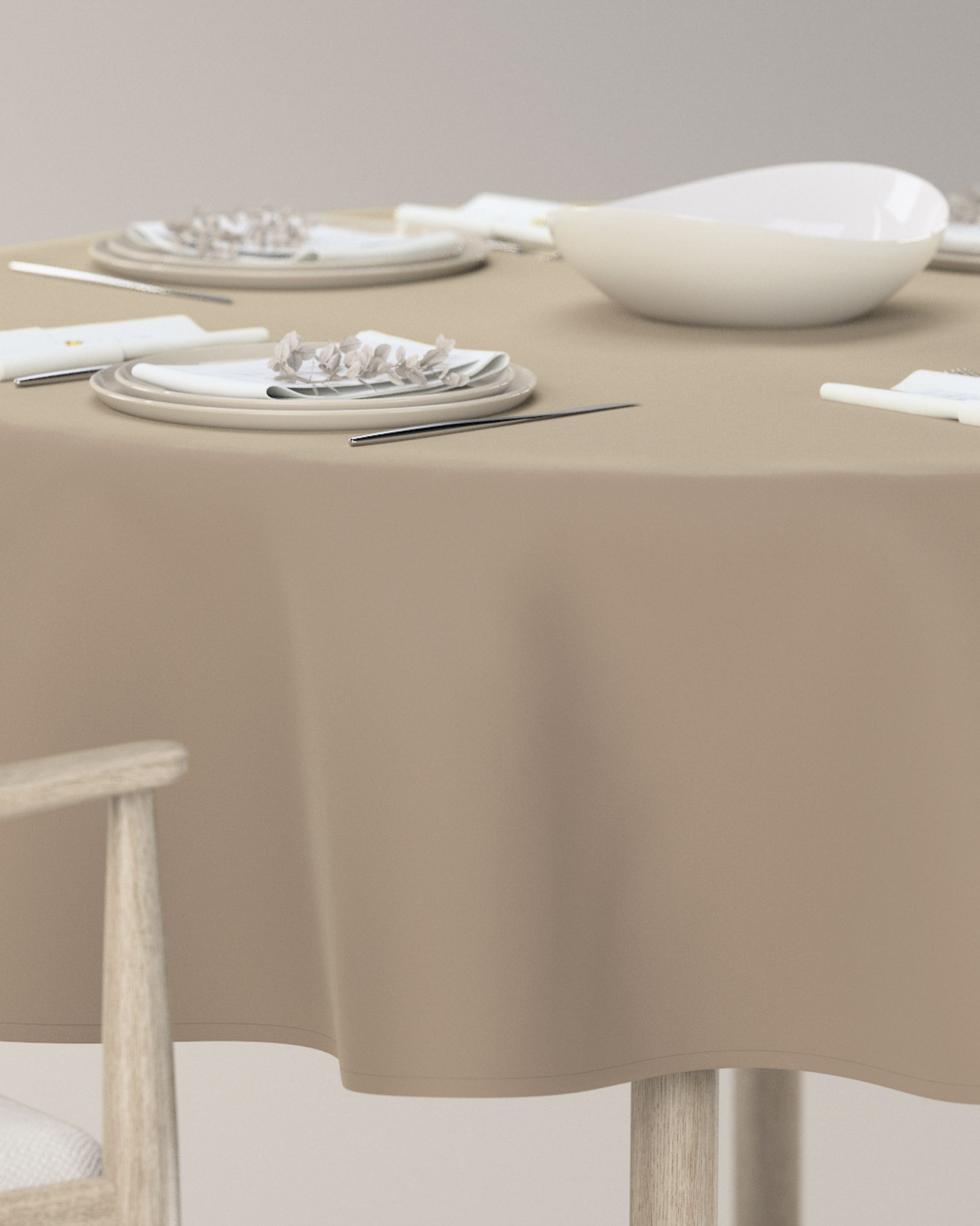 Rund bordsduk färg beige tyg glansig, sammet (hover)