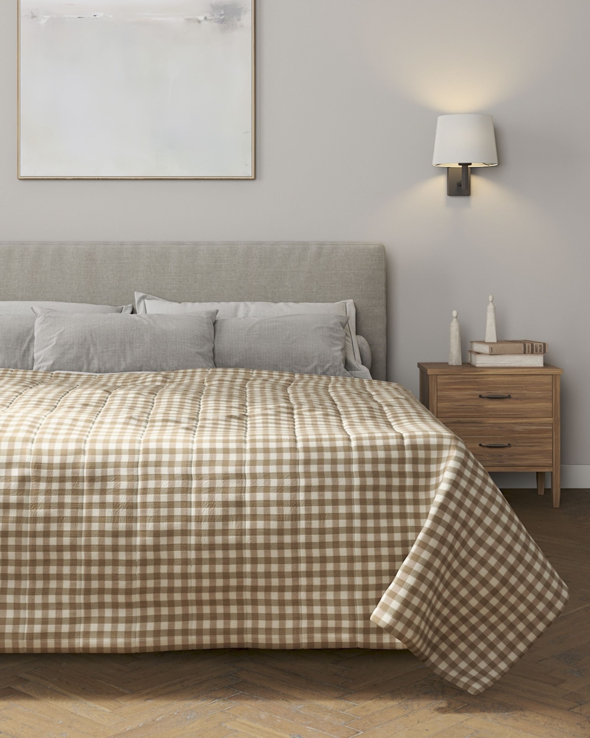 Överkast Quiltat/ränder färg beige tyg mönstrad (hover)