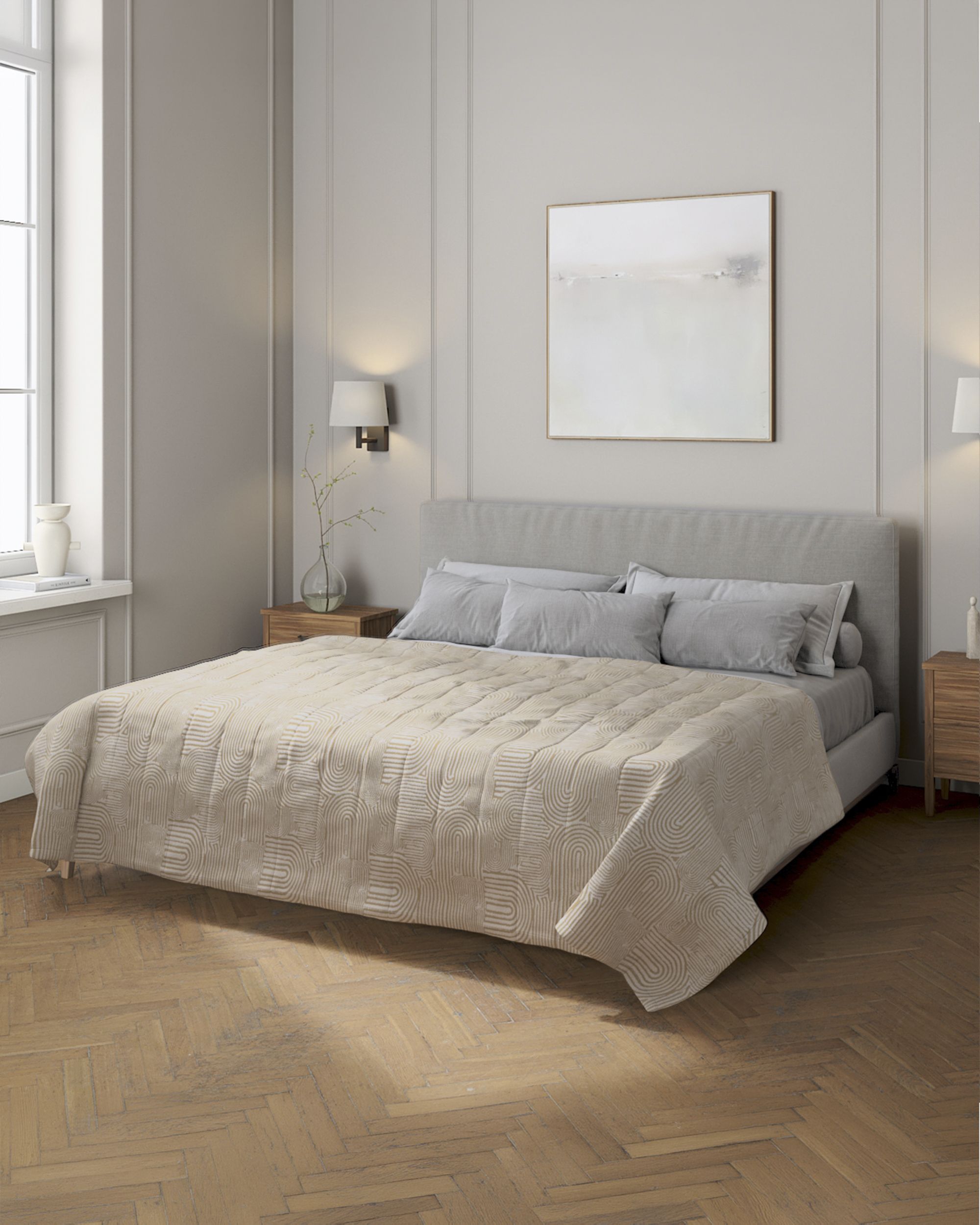 Överkast Quiltat/ränder färg beige tyg grov, mönstrad